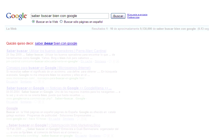 Saber besar bien con google